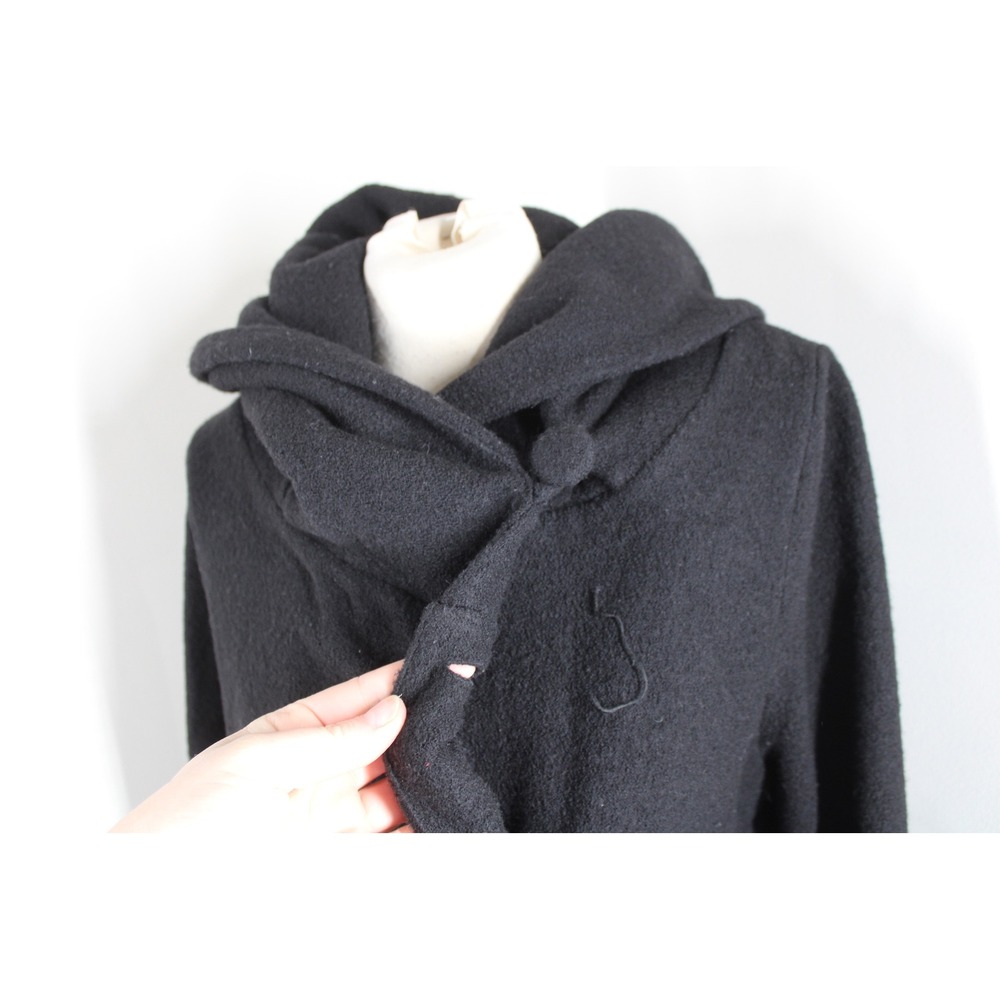 Moth Anthropologie S Black 100% Boiled Wool Hooded Coat Jacket - Picture 2 of 10